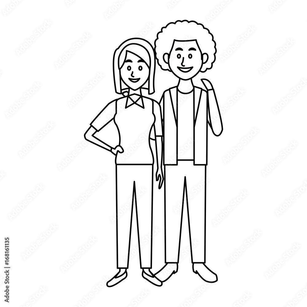 couple standing man and woman together people vector illustration