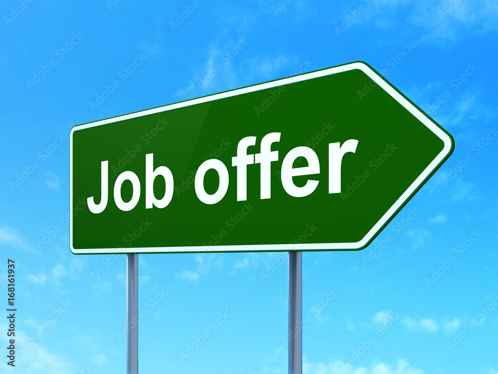 Business concept: Job Offer on road sign background Business concept: Job Offer on road sign background