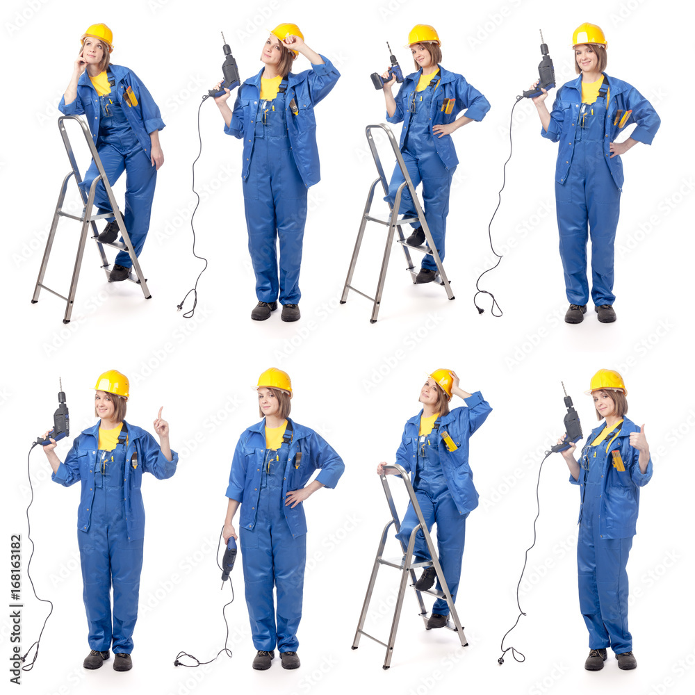 construction female worker, collage construction female worker, collage
