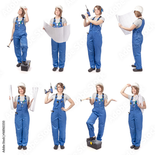 construction female worker, collage