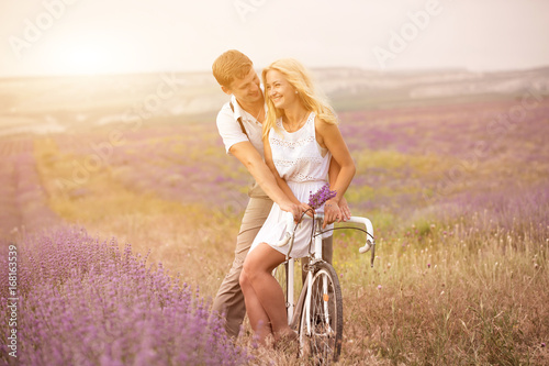 Beautiful couple on the lavender field