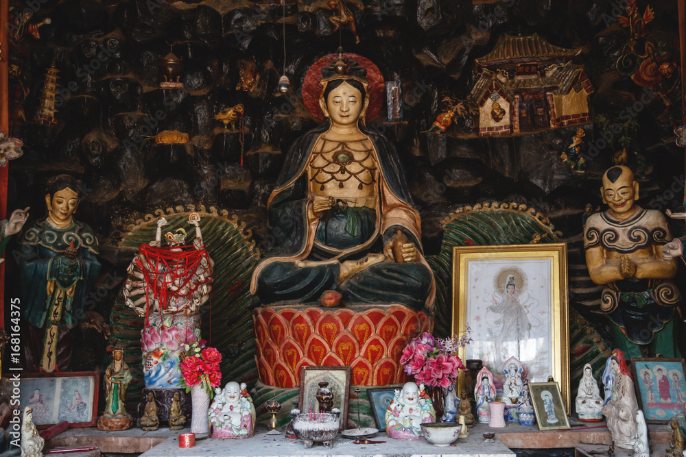 Beautiful multi detailed and colourful deity fellowship in a Chinese Buddhist temple