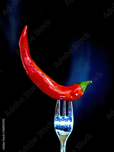 Red-hot, fire, flame, hot pepper, chili peppers, capsicum, paprika, red, fork
