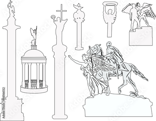 seven sculptures sketches isolated on white