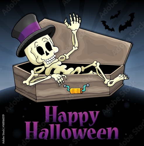 Happy Halloween sign with skeleton