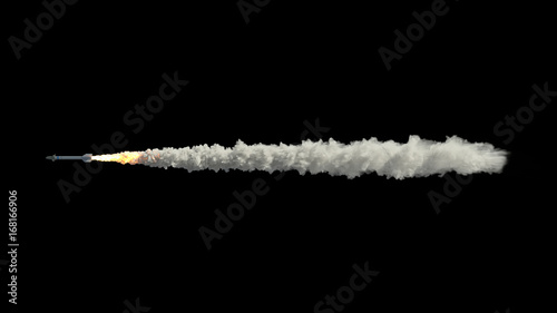 Valokuva Flying rocket isolated on black