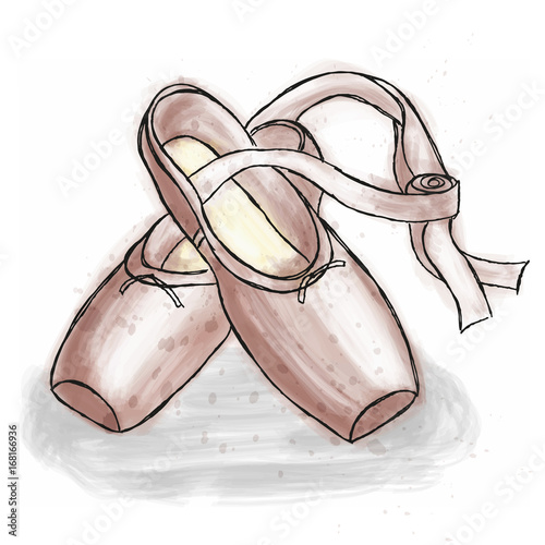 Pink ballerina shoes. Ballet pointe shoes with ribbon.