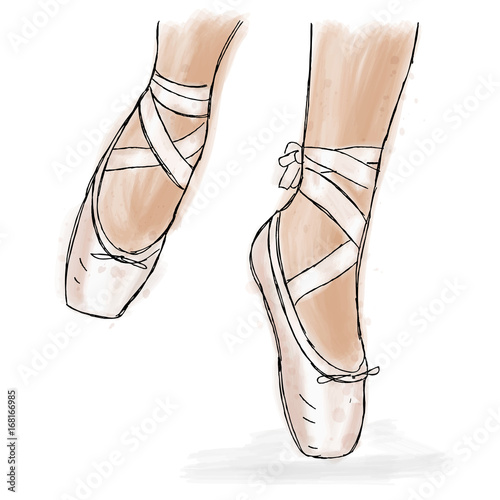 Pink ballerina shoes. Ballet pointe shoes with ribbon.