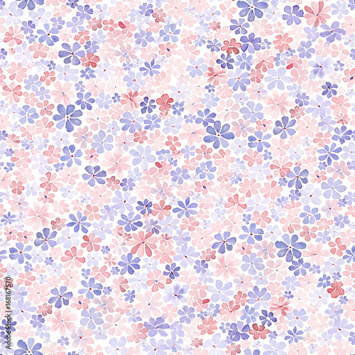 Seamless pattern with small colorful flowers. Watercolor painting.