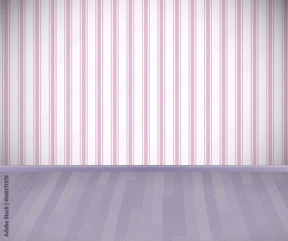 Background. Empty room with wooden floor or parquet and striped pink wallpaper. Background. Empty room with wooden floor or parquet and striped pink wallpaper.