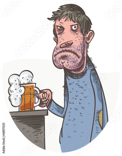 Unhappy Man Drinking Beer. Vector illustration
