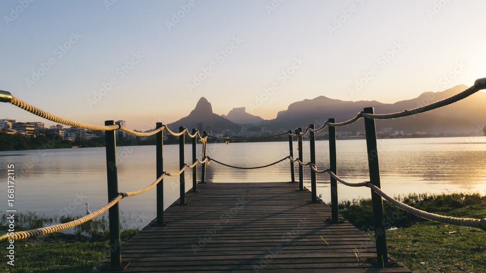Lake Rodrigo Freitas in Rio de Janeiro, Brazil at sunset