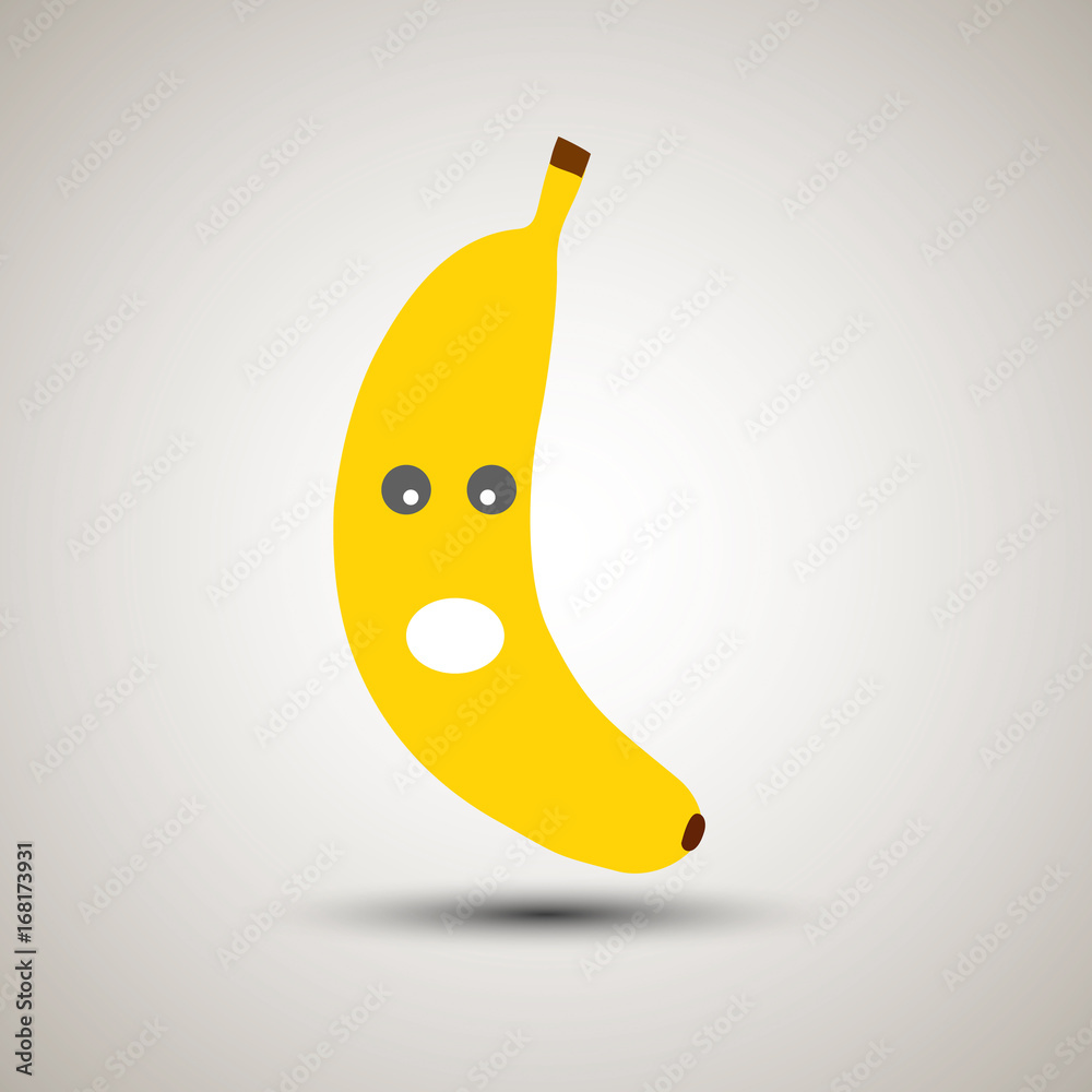 Yellow banana emoji with surprised or shocked look. Emoticon for app