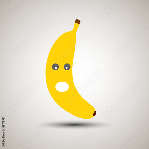 Yellow banana emoji with surprised or shocked look. Emoticon for app. Yellow banana fruit smiley face with surprised, shocked or flabbergasted look. Surprised emoji.