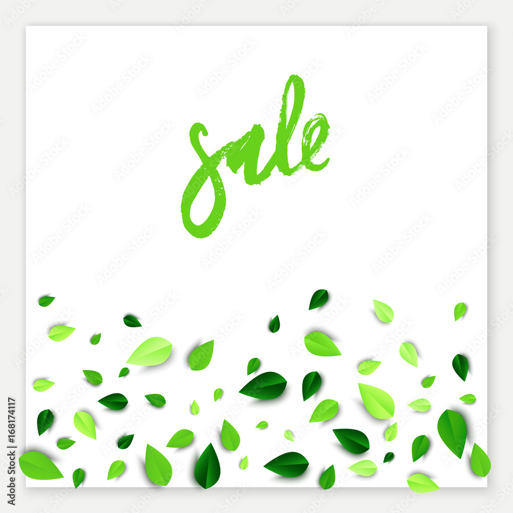 Sale vector creative banner with green scattered 3d leaves. Summer design. All isolated and layered Sale vector creative banner with green scattered 3d leaves. Summer design. All isolated and layered