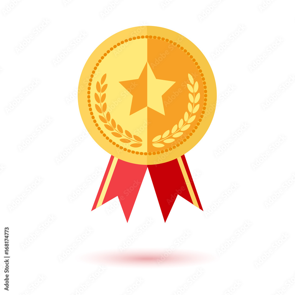 Golden award, medal with red ribbon. Vector illustration Golden award, medal with red ribbon. Vector illustration