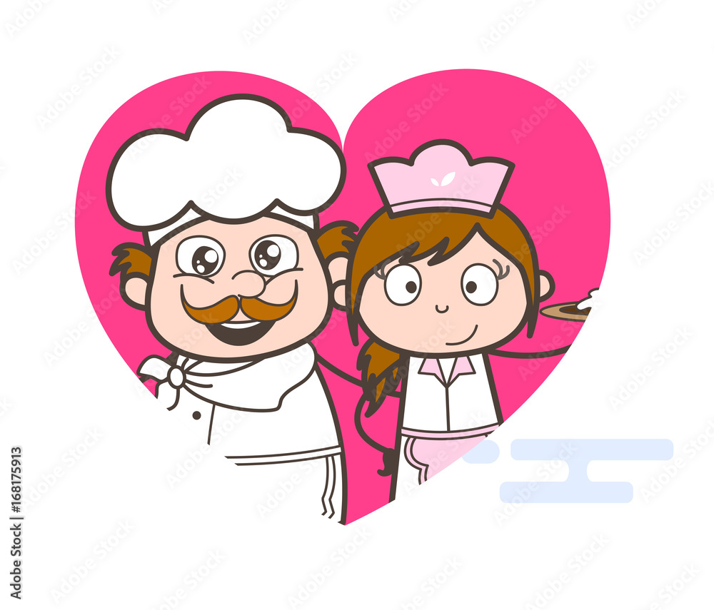 Cartoon Waitress with Leader Chef Vector Illustration Cartoon Waitress with Leader Chef Vector Illustration