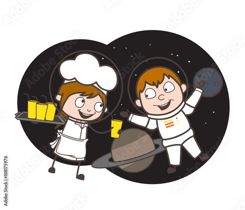 Waitress and Spaceman Having Party in Space Vector Concept