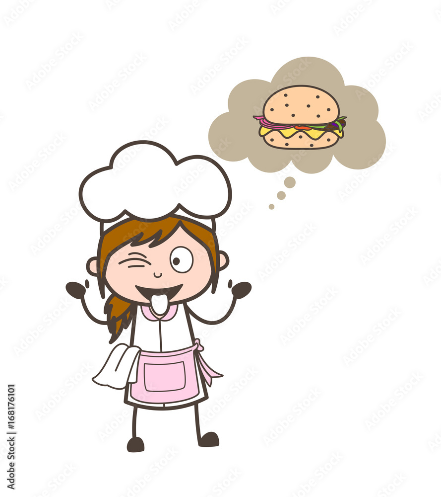 Cartoon Waitress Teasing for Burger Vector Illustration Cartoon Waitress Teasing for Burger Vector Illustration