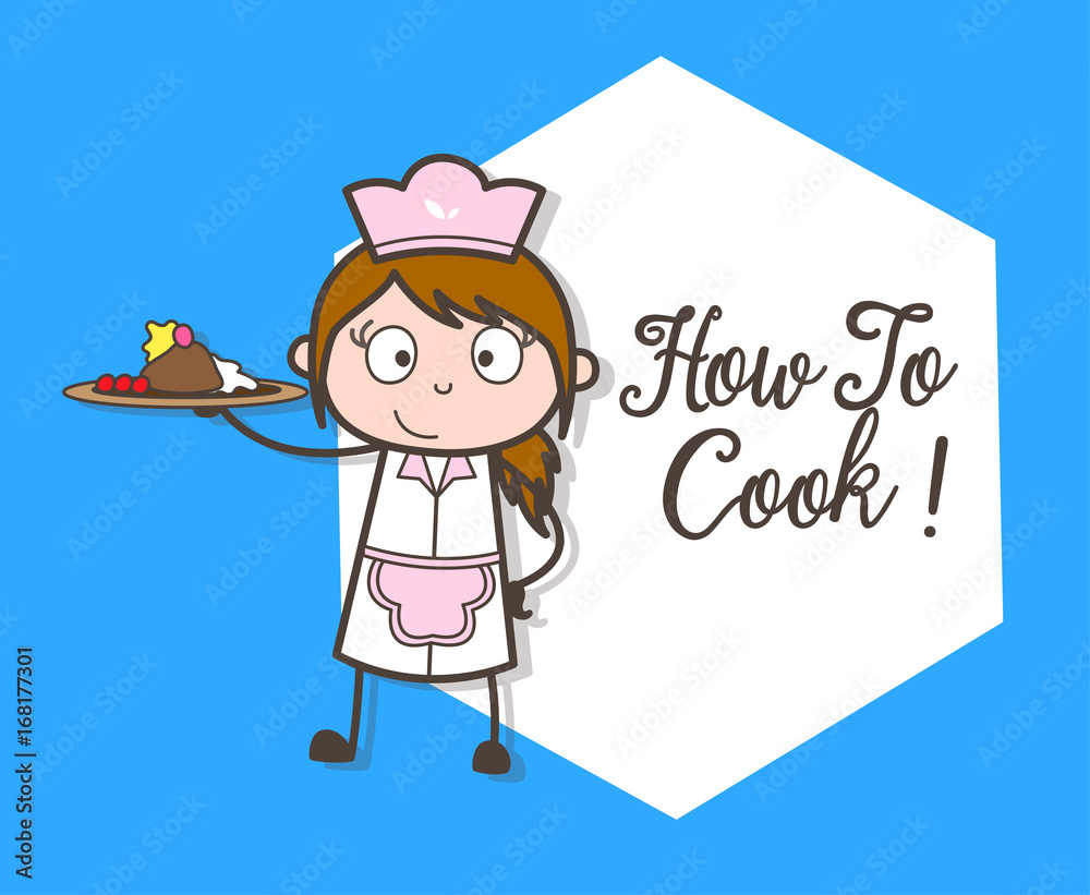 Cartoon Cute Waitress Holding a Cake Plate Vector Illustration Cartoon Cute Waitress Holding a Cake Plate Vector Illustration