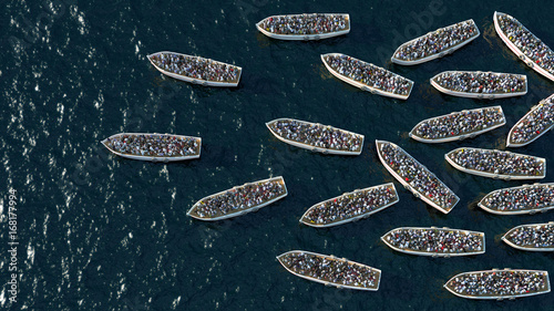 Tela Refugees boat floating on the sea