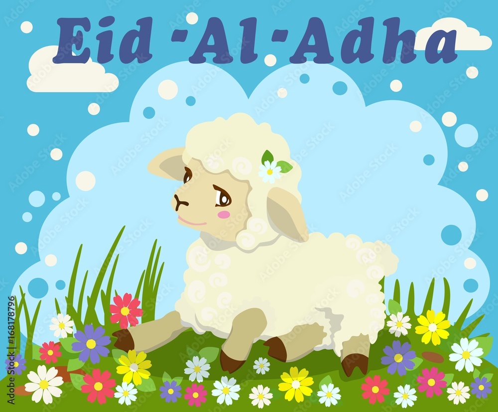 Cute lamb for Eid Al Adha Mubarak, Bakrid Mubarak. Vector ...