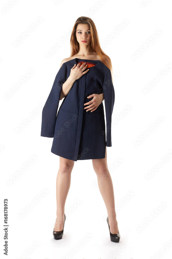 Woman trying on a coat