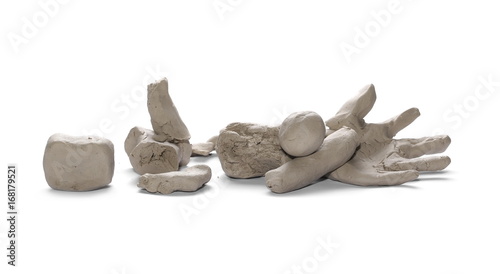 Grey modelling clay ruins shape isolated on white background