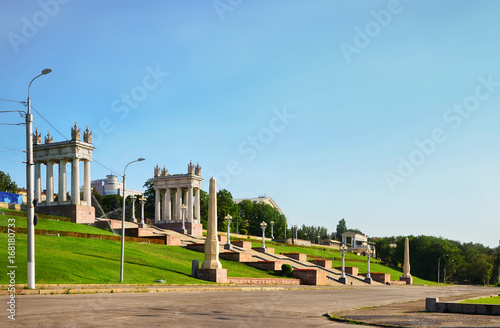 Volgograd, Russia, the central staircase with steles and columns, a summer morning photo