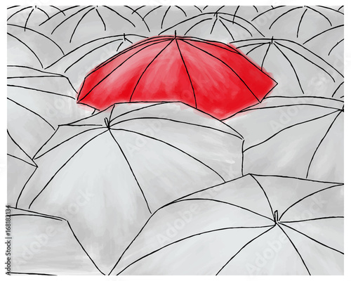 Red umbrella in the grey umbrellas - pattern