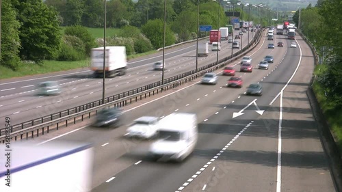 Time lapse of road traffic on the M1 Motorway dual carriageway in Northamptonshire England UK