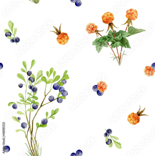 Fototapeta Naklejka Na Ścianę i Meble -  Seamless pattern repeated tile of watercolor berries