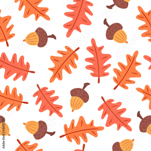 Seamless autumn leaves and acorns pattern.