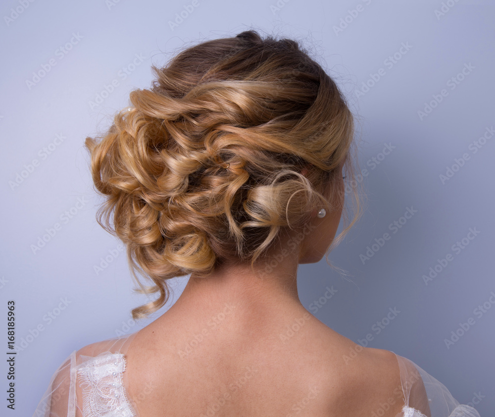 beautiful woman  bride with tiara on head  on bright background , copy space.