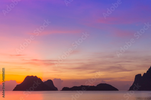 Morning sunrise on the east coast of Thailand is the day where the sky looks bright and colorful.