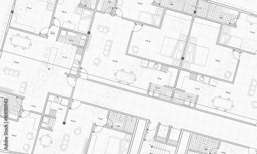 Clean Architecture Floor Plan Blueprint Style Grid White Background