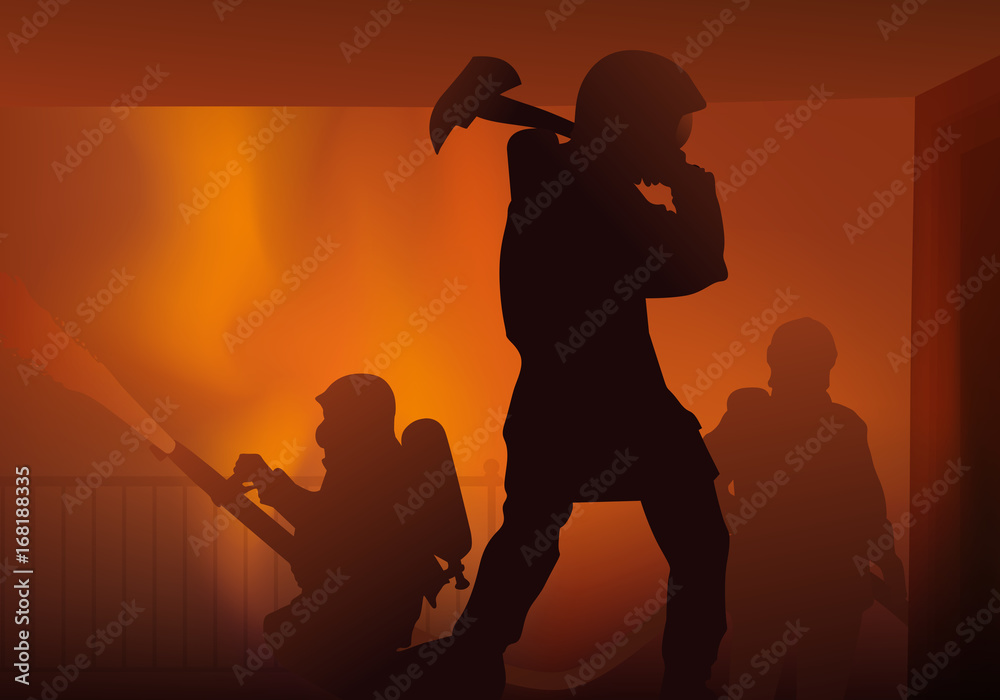 Fototapeta premium pompier - incendie - feu - immeuble - intervention -secours