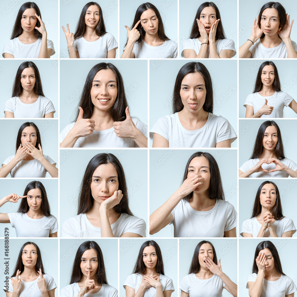 Collage of beautiful girl with different facial expressions Collage of beautiful girl with different facial expressions