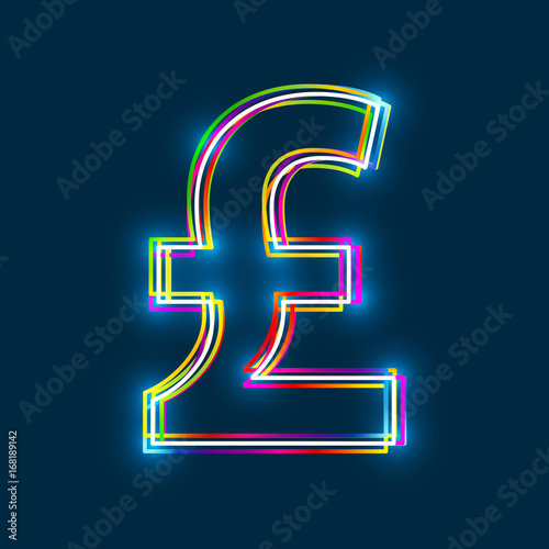 Pound sign. Multicolor outline symbol with glowing effect on blue background. Vector EPS10
