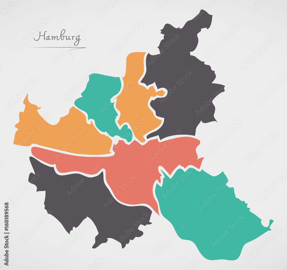 Hamburg Map with boroughs and modern round shapes