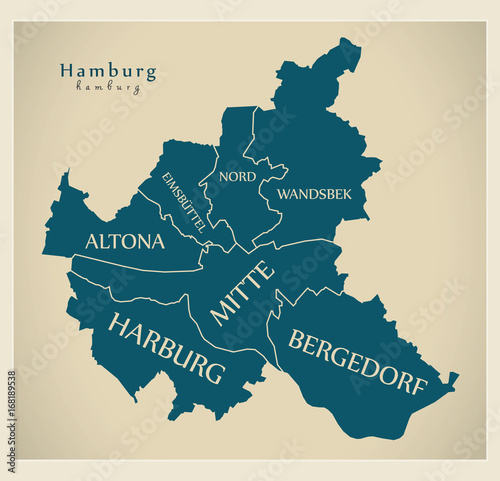 Modern City Map - Hamburg city of Germany with boroughs and titles DE