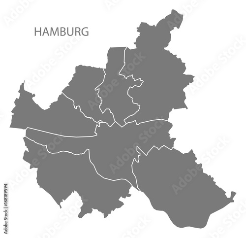 Hamburg city map with boroughs grey illustration silhouette shape