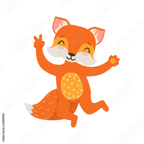 Cute orange fox character dancing, funny cartoon forest animal posing vector Illustration