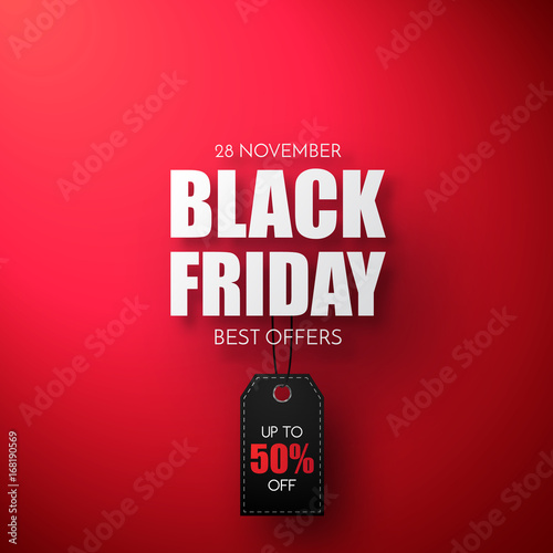Black Friday Sale Vector Template. Sale background with black tag.