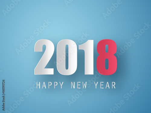 Happy New Year 2018 vector background with 3d paper effect.