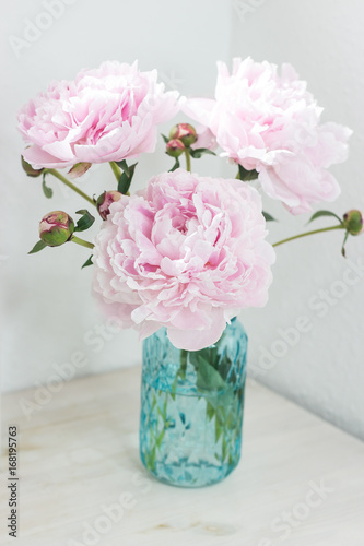 Wallpaper Mural Closeup Bouquet of peonies in vase on the table.  Torontodigital.ca