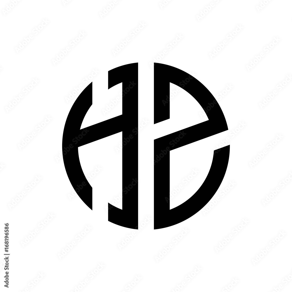 initial letters logo hz black monogram circle round shape vector
