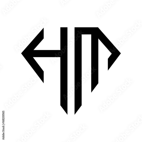 initial letters logo hm black monogram diamond pentagon shape