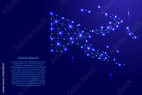Papua New Guinea map of polygonal mosaic lines network, rays and space stars of vector illustration.