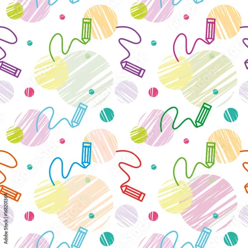 Fototapeta Wektorowego bezszwowego dziecka `s kolorowy wzór z ołówkami i wzorem